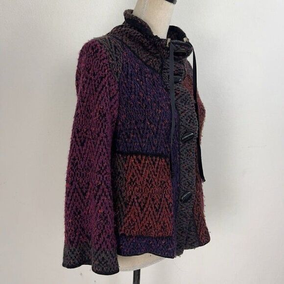 Curio Vintage 90s knit Cardigan Sweater Patchwork Button Down Cowl Neck Medium P - Picture 9 of 11